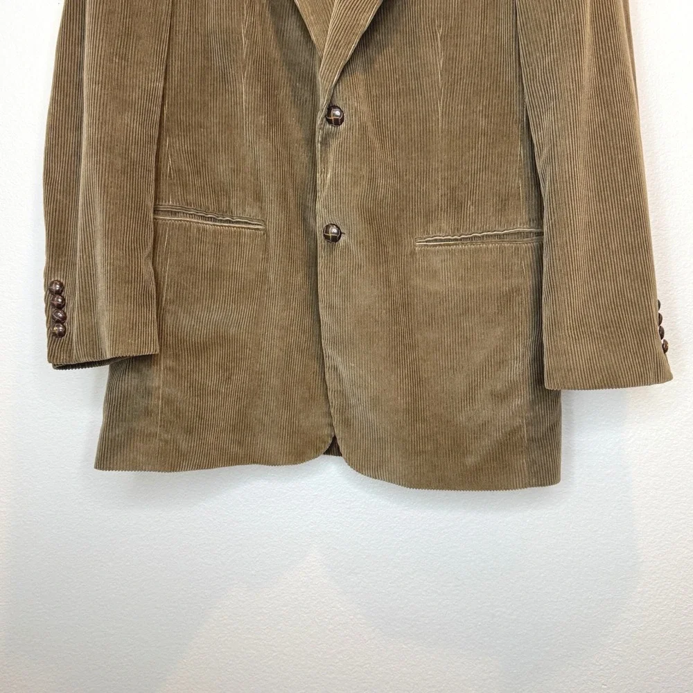 COVINGTON Corduroy Mens Sport Coat 46R Lt Brown Leather Buttons Professor Preppy